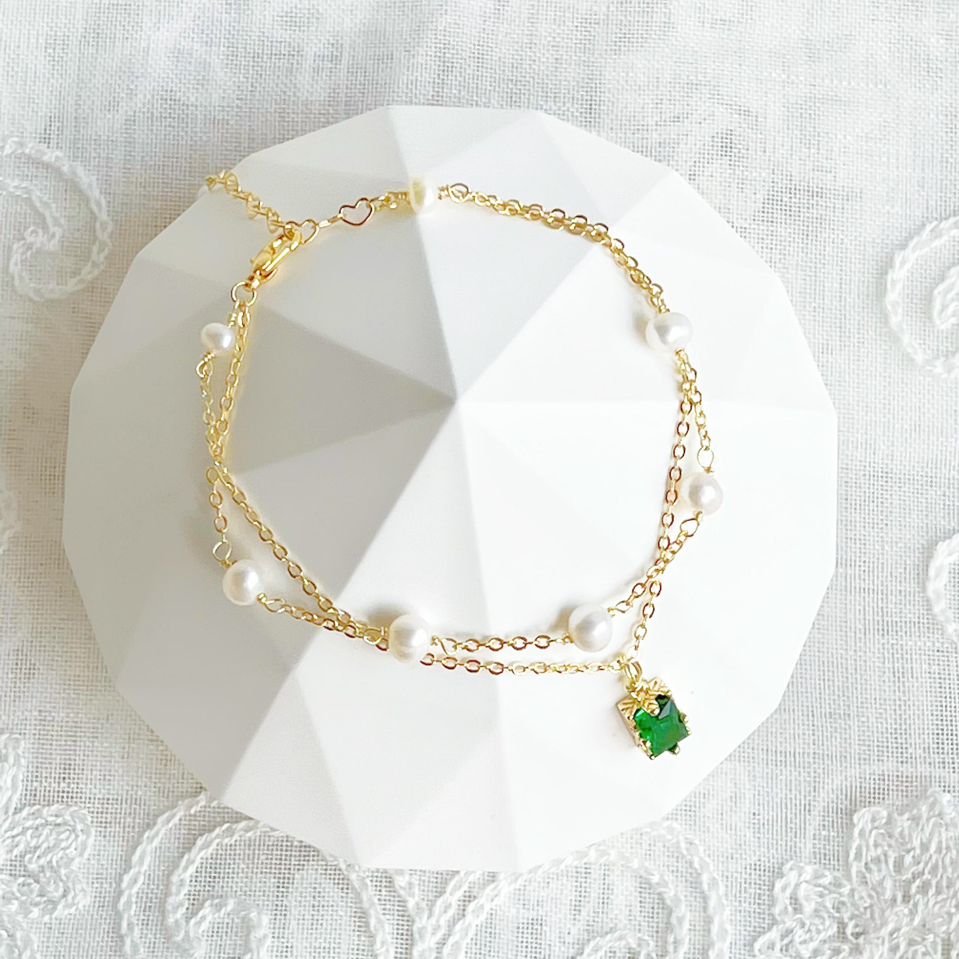 Baroque Pearls and Emerald Green Crystal Bracelet-Ninaouity
