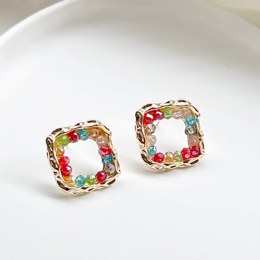 Beads on Square Hoop Earrings-Ninaouity