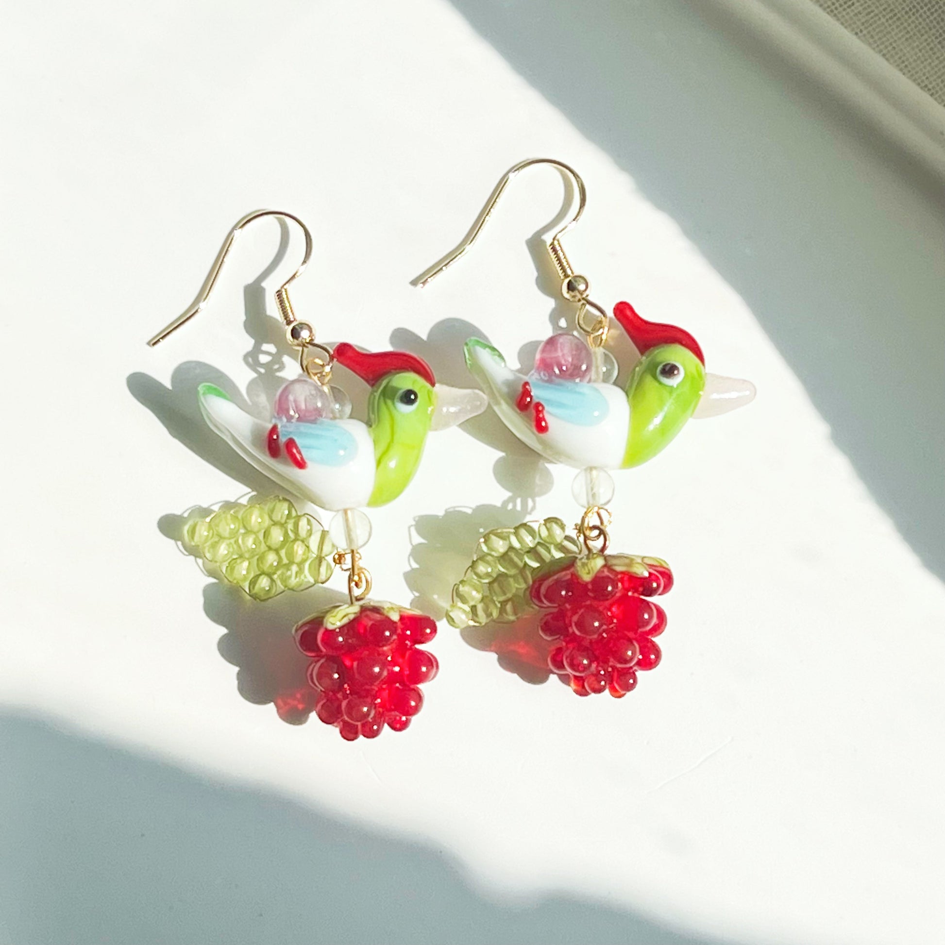 Bird and Berry Craft Glass Earrings-Ninaouity