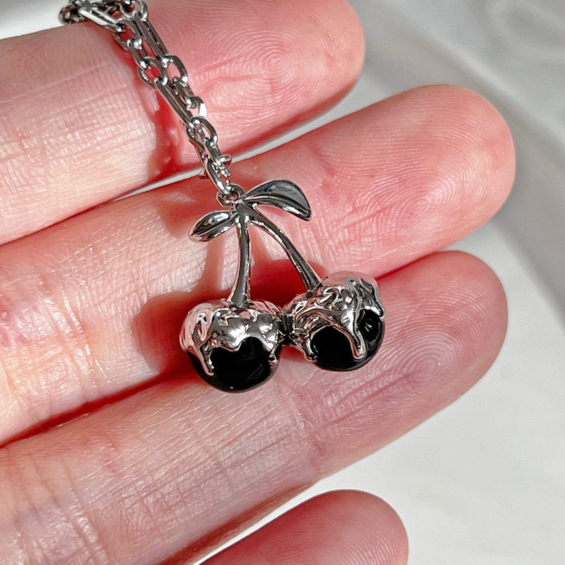 Black Cherry in Silver Chain Necklace-Ninaouity