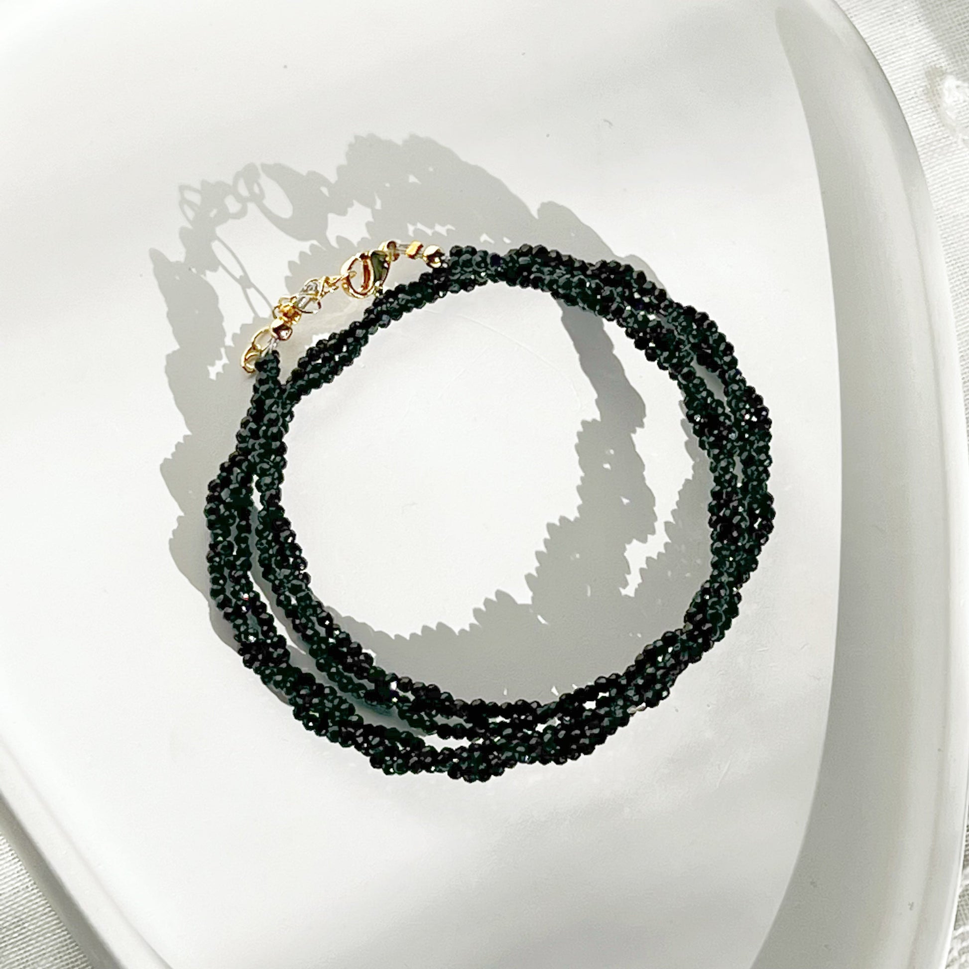 Black Spinel Bead Double Chain Bracelets-Ninaouity