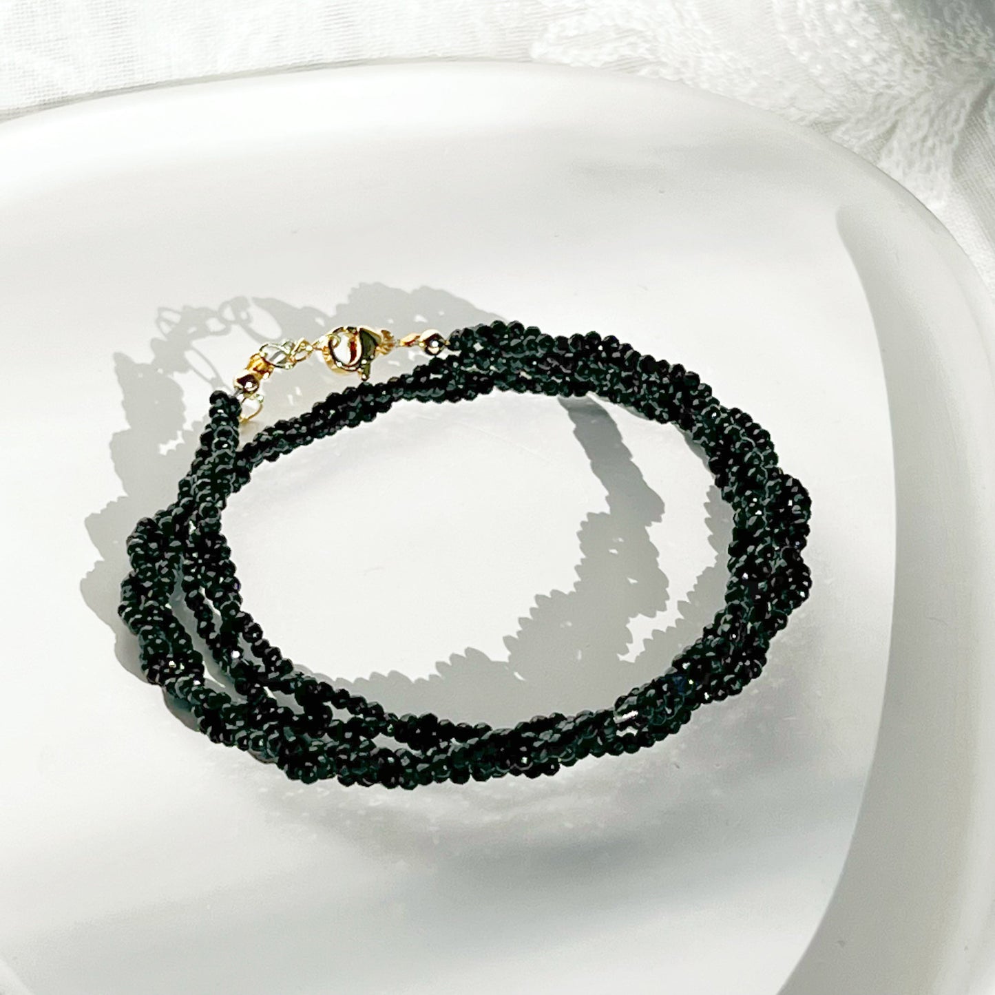 Black Spinel Bead Double Chain Bracelets-Ninaouity