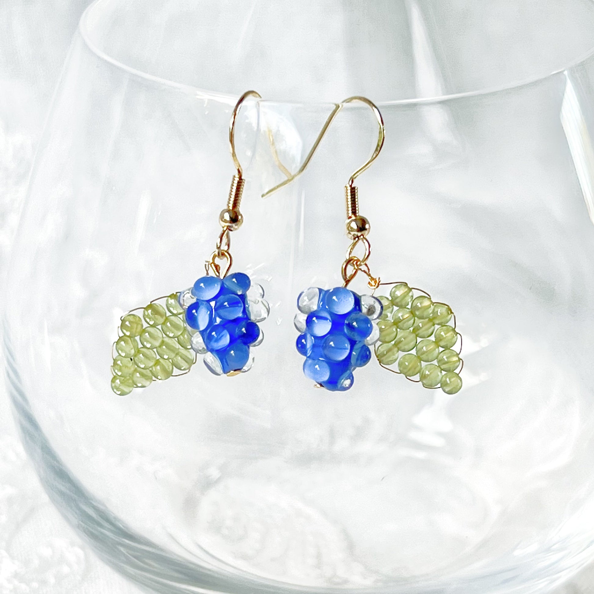 Blue Berry and Leaf Drop Earrings-Ninaouity