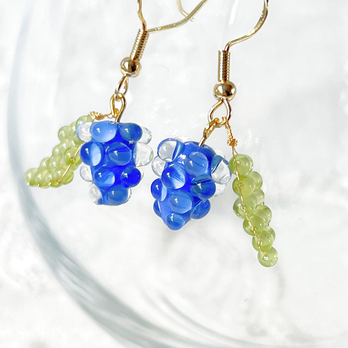 Blue Berry and Leaf Drop Earrings-Ninaouity