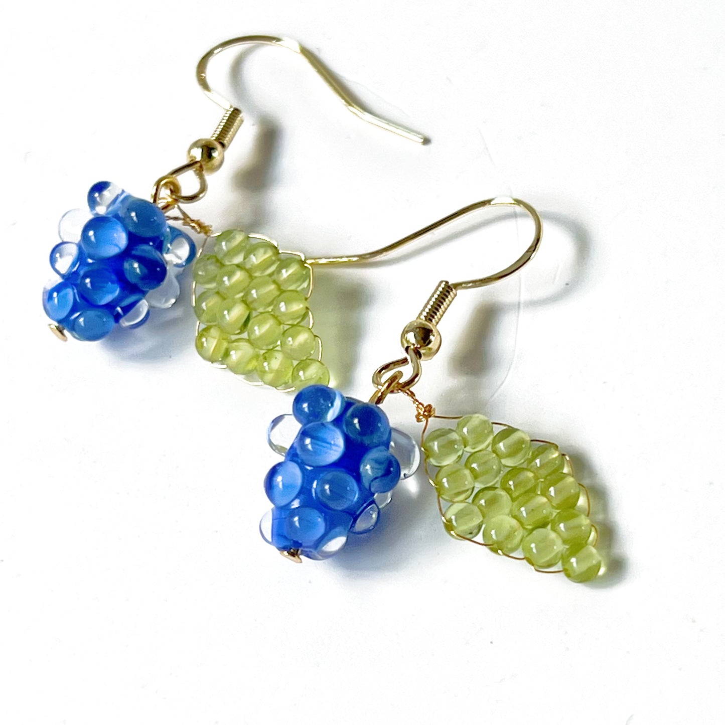 Blue Berry and Leaf Drop Earrings-Ninaouity