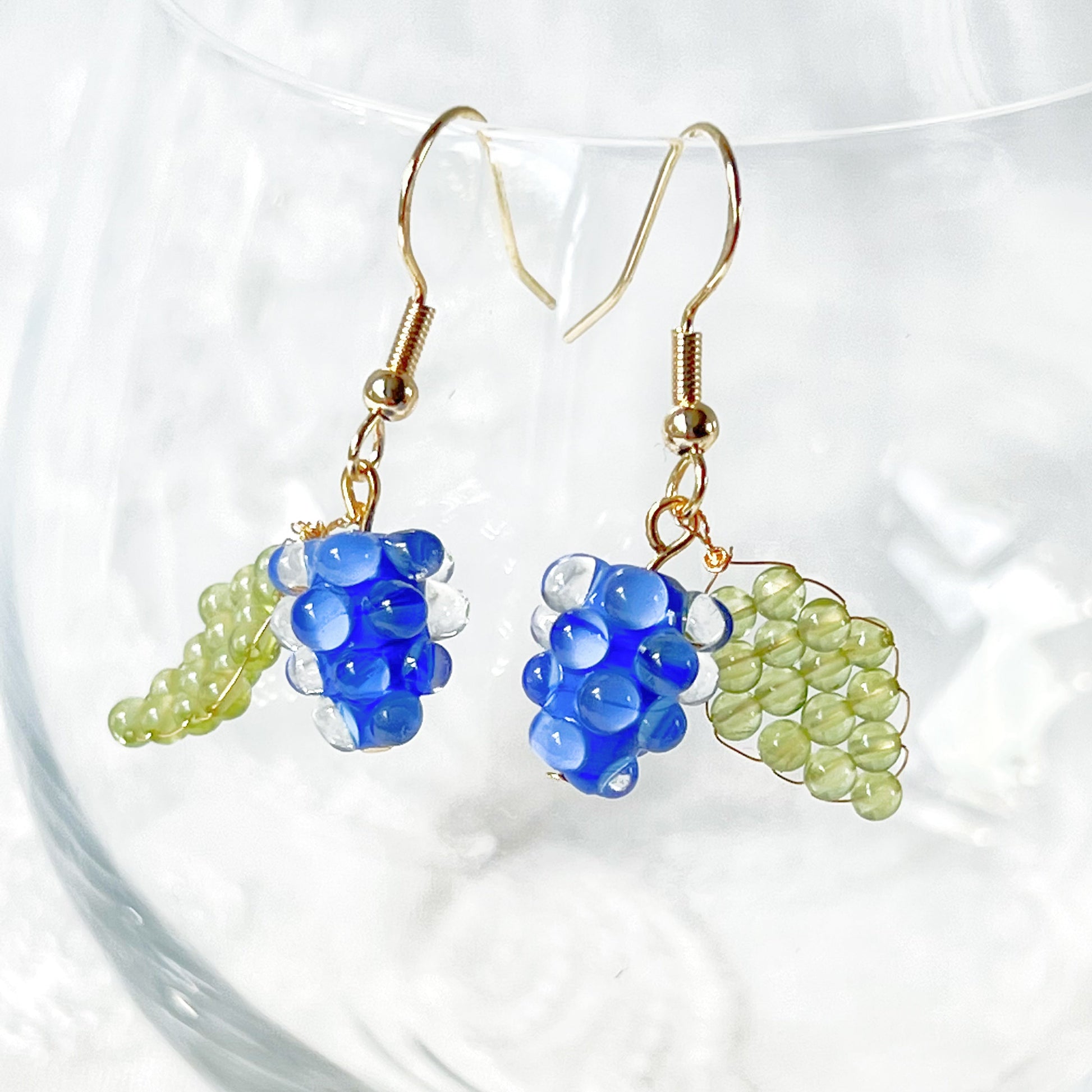 Blue Berry and Leaf Drop Earrings-Ninaouity