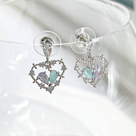 Earrings with a heart shaped blue Swarovski pendant - Elisabetta Sebastio