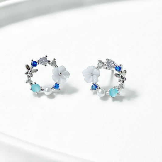 Blue Flower Wreath Earrings-Ninaouity