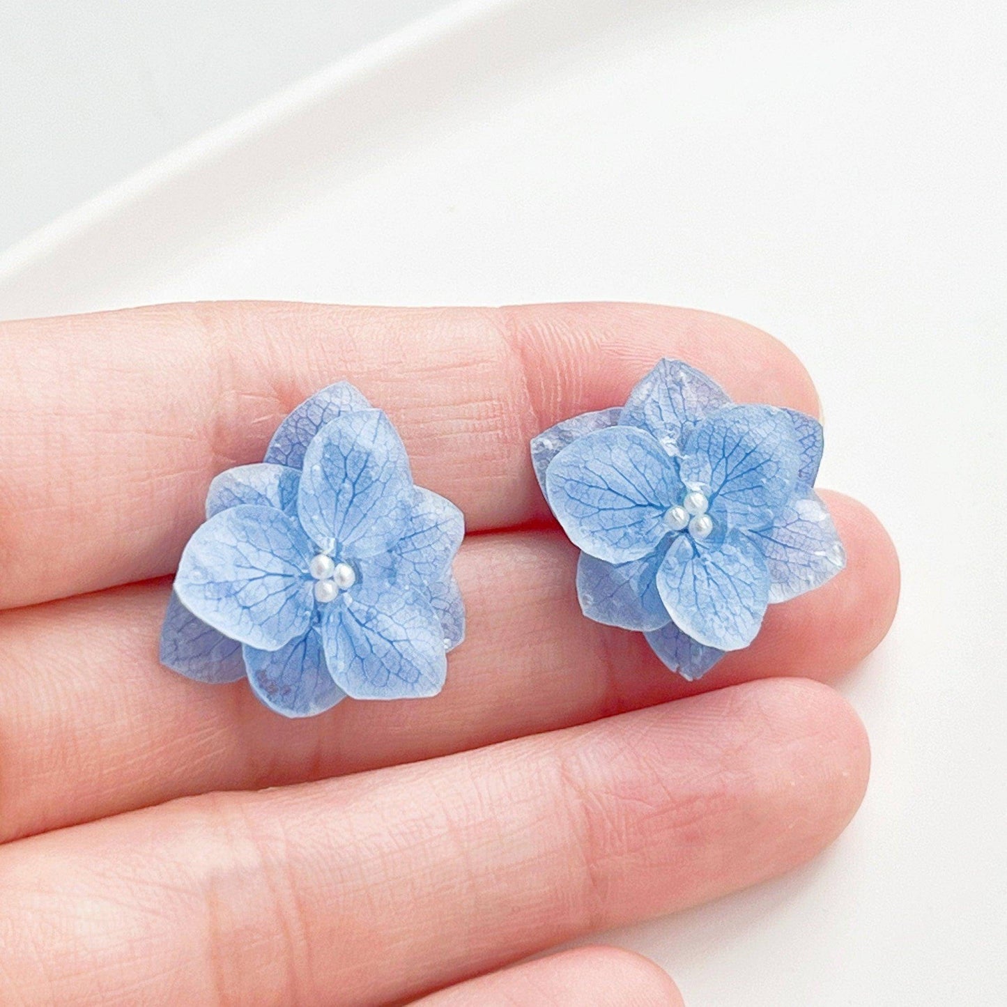 Blue Hydrangea Dried Flower Statement Earrings-Ninaouity