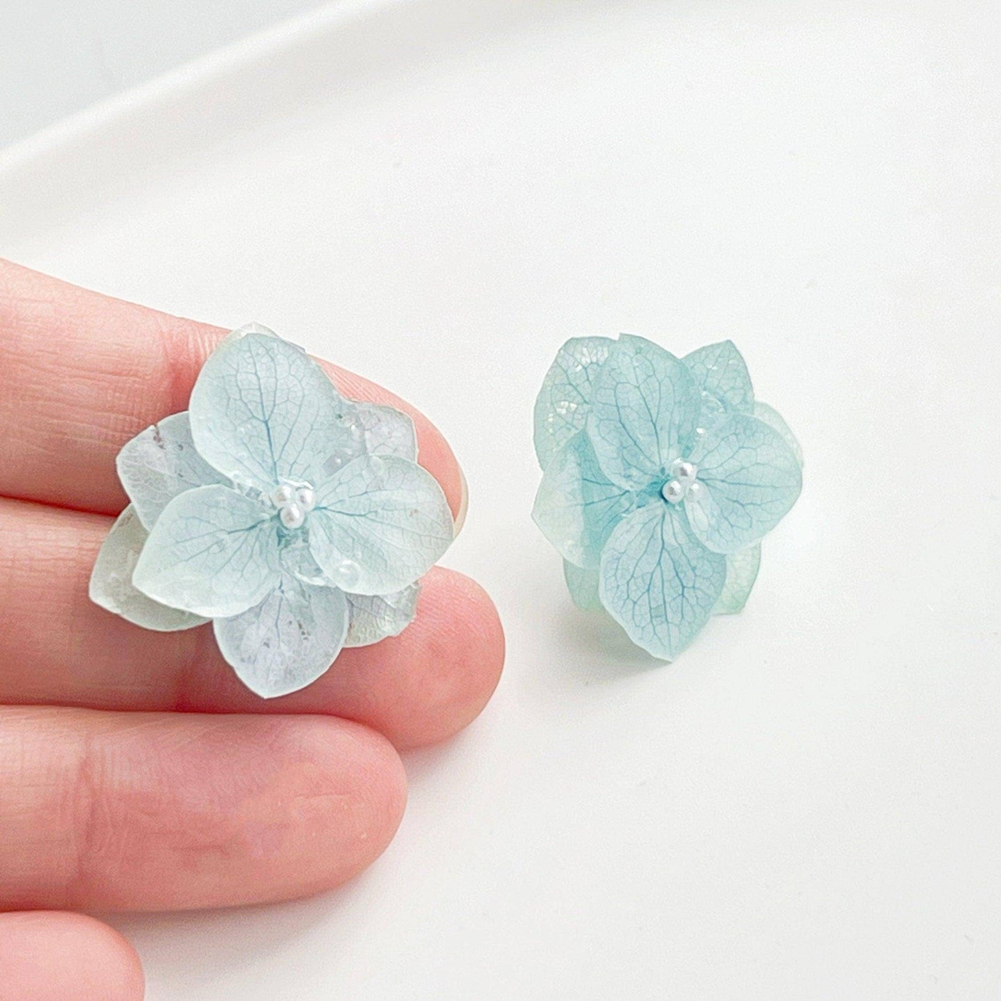 Blue Hydrangea Dried Flower Statement Earrings-Ninaouity