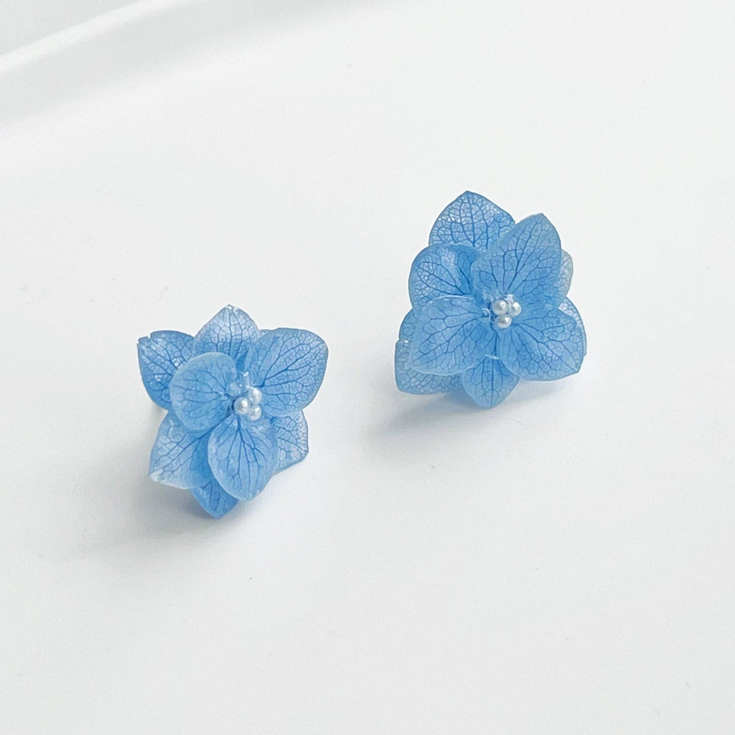 Blue Hydrangea Dried Flower Statement Earrings-Ninaouity