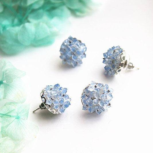 Blue Hydrangea Flower Statement Earrings-Ninaouity