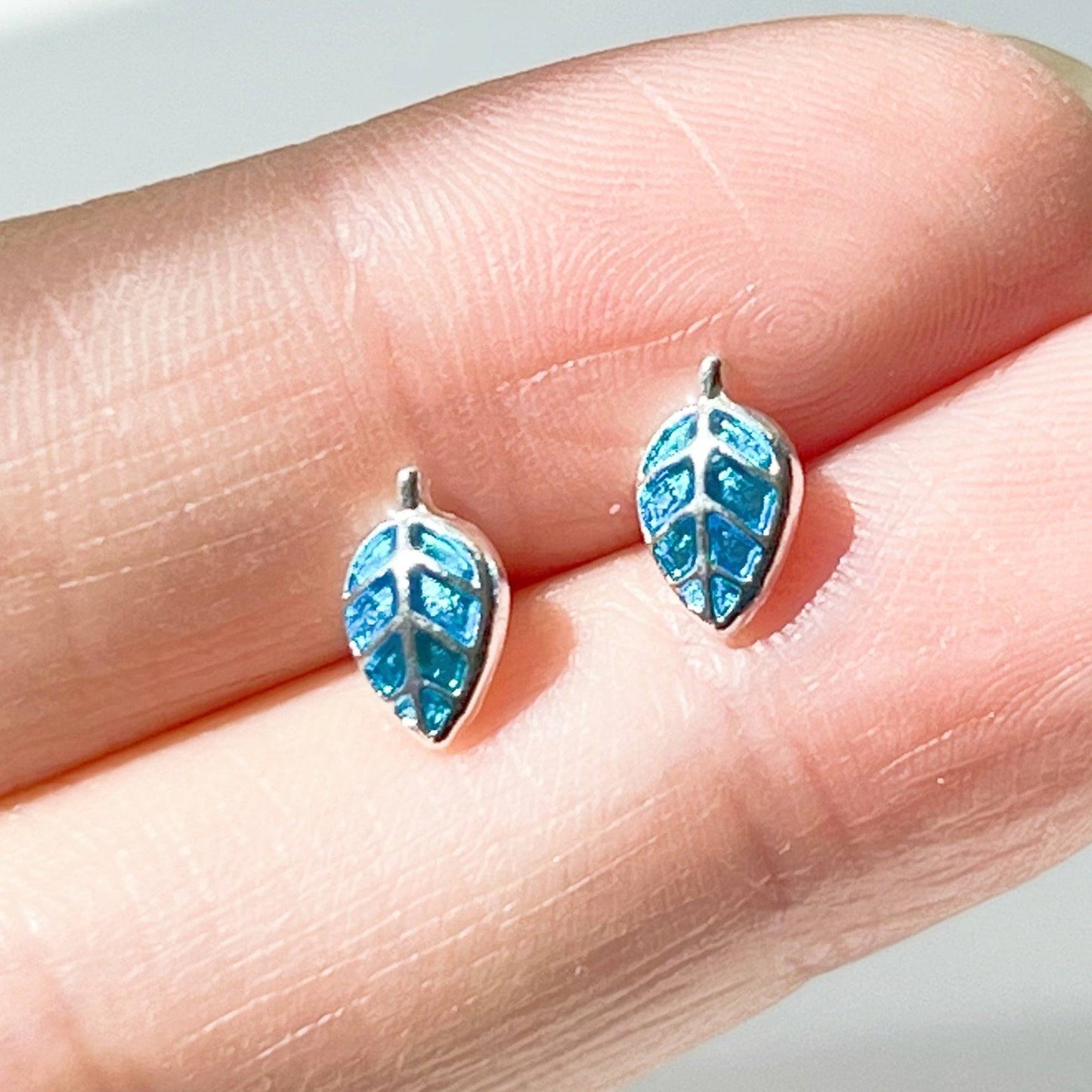 Blue Leaves Silver Stud Earrings-Ninaouity