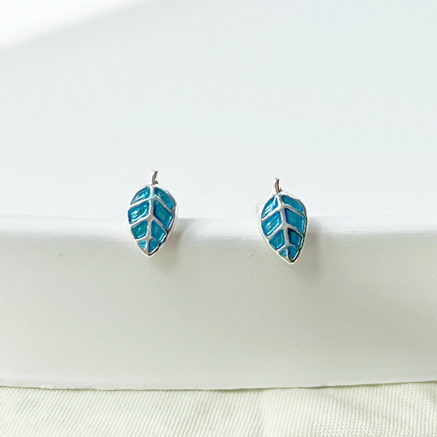 Blue Leaves Silver Stud Earrings-Ninaouity