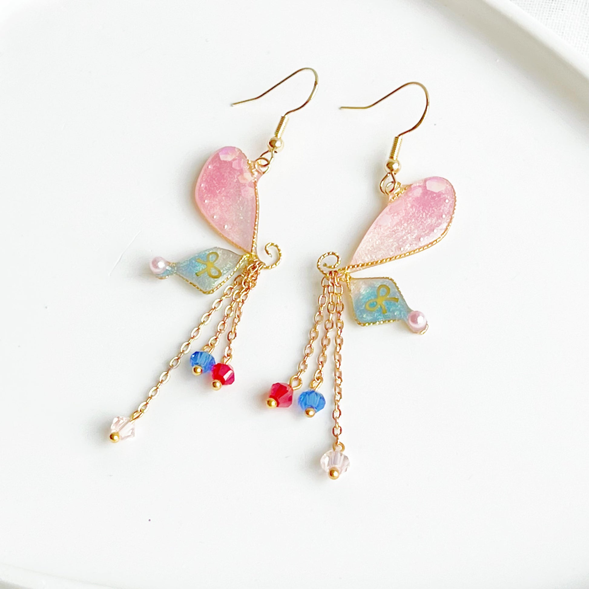 Blue Pink Sparkle Glitter Butterfly Wing Earrings-Ninaouity