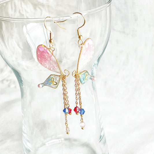 Blue Pink Sparkle Glitter Butterfly Wing Earrings-Ninaouity