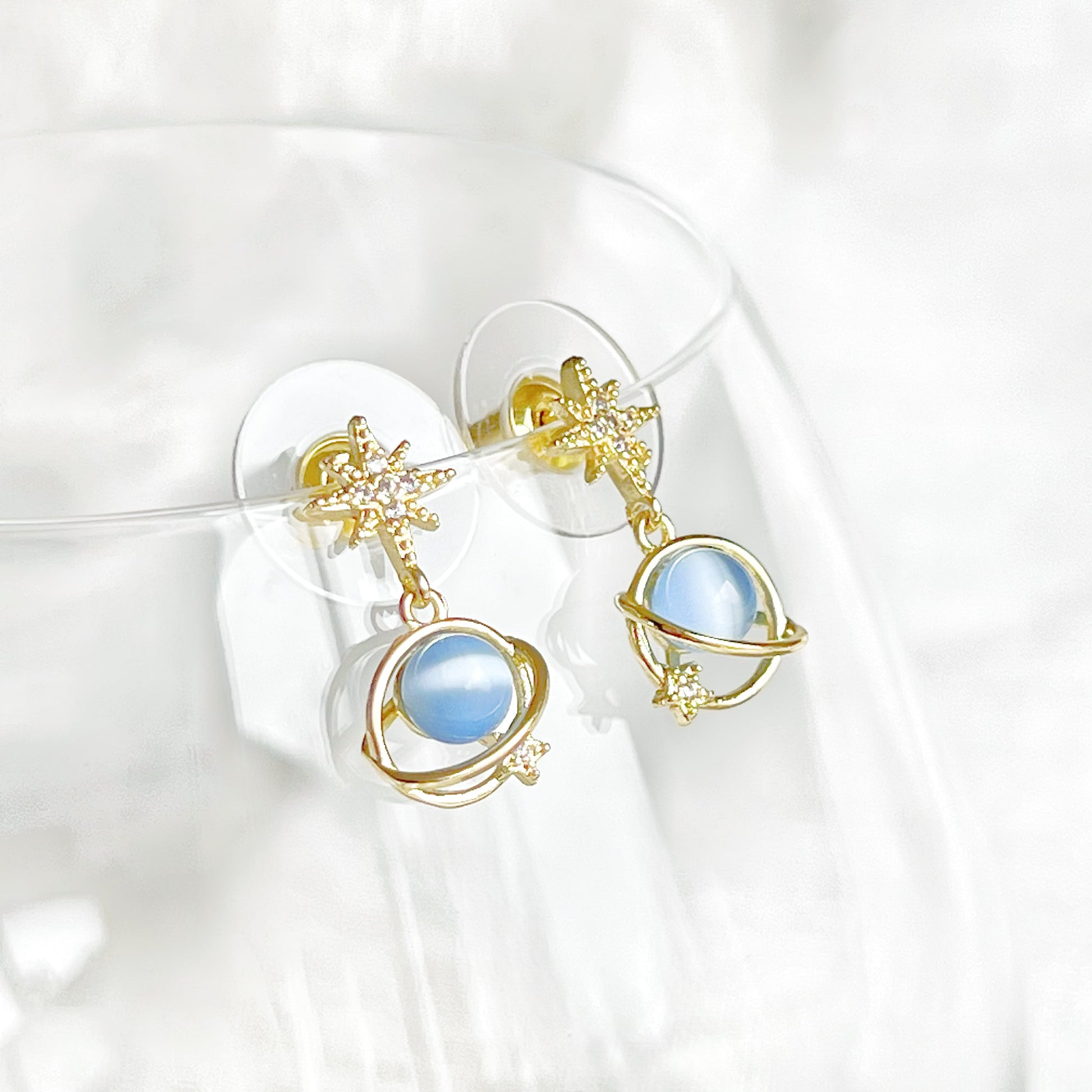 Blue Planet Neptune and Gold Star Earrings-Ninaouity
