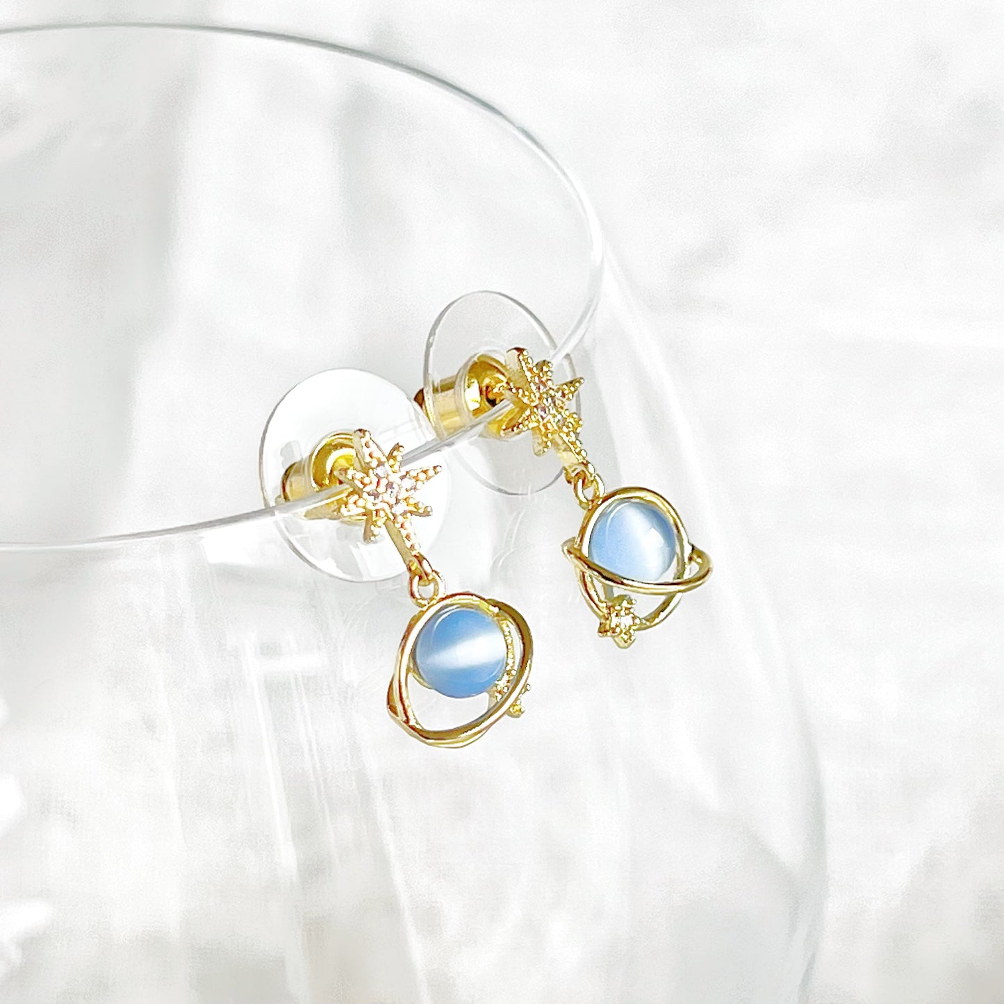 Blue Planet Neptune and Gold Star Earrings-Ninaouity
