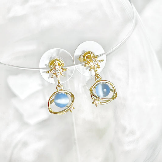 Blue Planet Neptune and Gold Star Earrings-Ninaouity