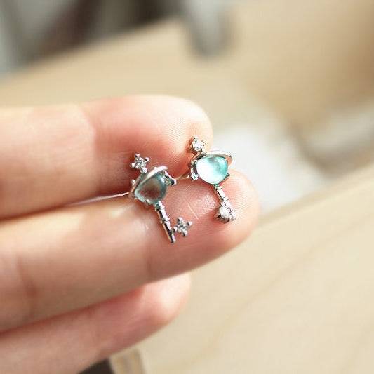 Blue Planet Star Uranus Theme Key Shape Charm Necklace-Ninaouity