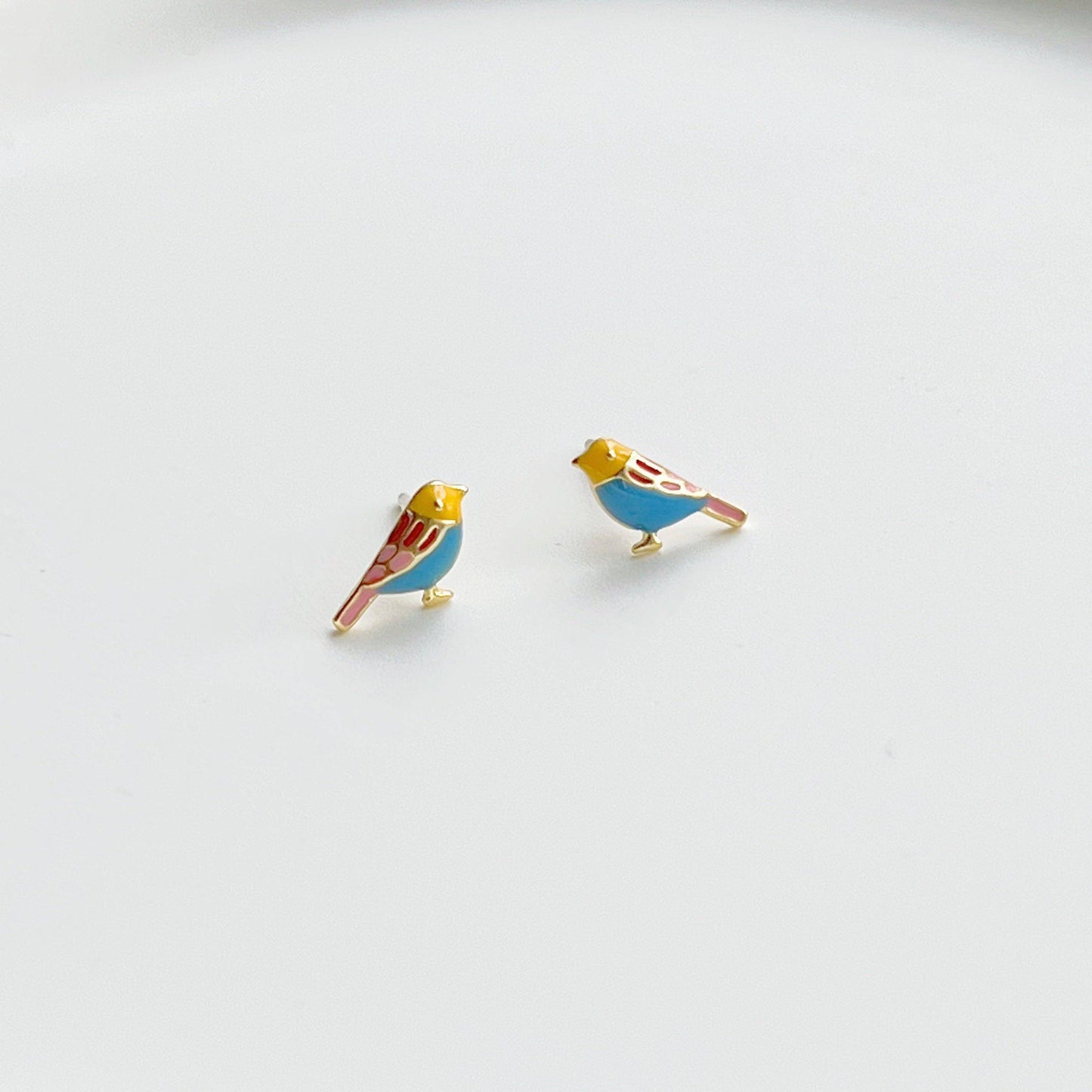 Blue Robin earrings - Tiny Lucky Bird Shape Sterling Silver Stud Earrings-Ninaouity