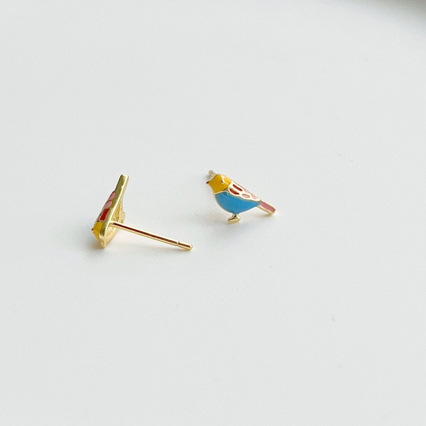 Blue Robin earrings - Tiny Lucky Bird Shape Sterling Silver Stud Earrings-Ninaouity