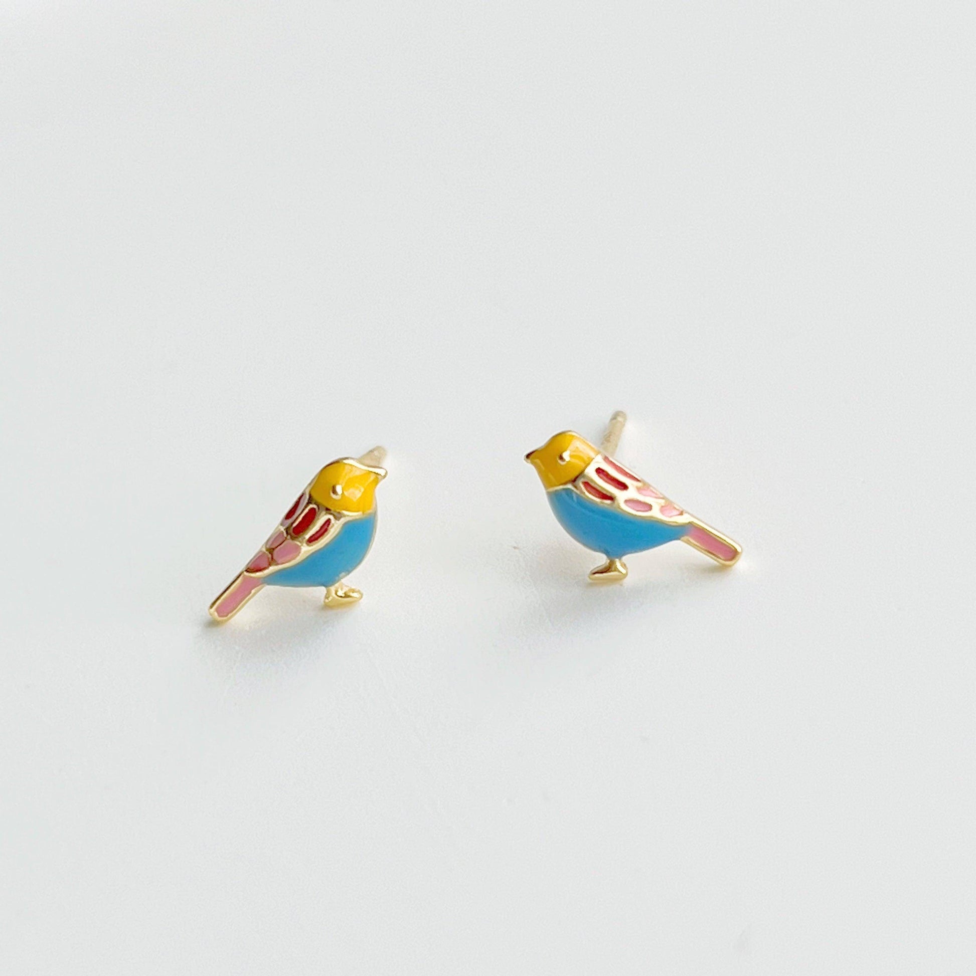 Blue Robin earrings - Tiny Lucky Bird Shape Sterling Silver Stud Earrings-Ninaouity