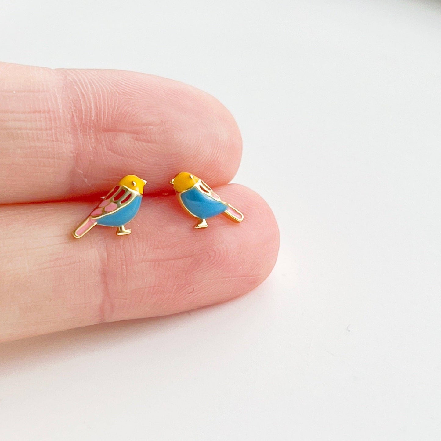 Blue Robin earrings - Tiny Lucky Bird Shape Sterling Silver Stud Earrings-Ninaouity