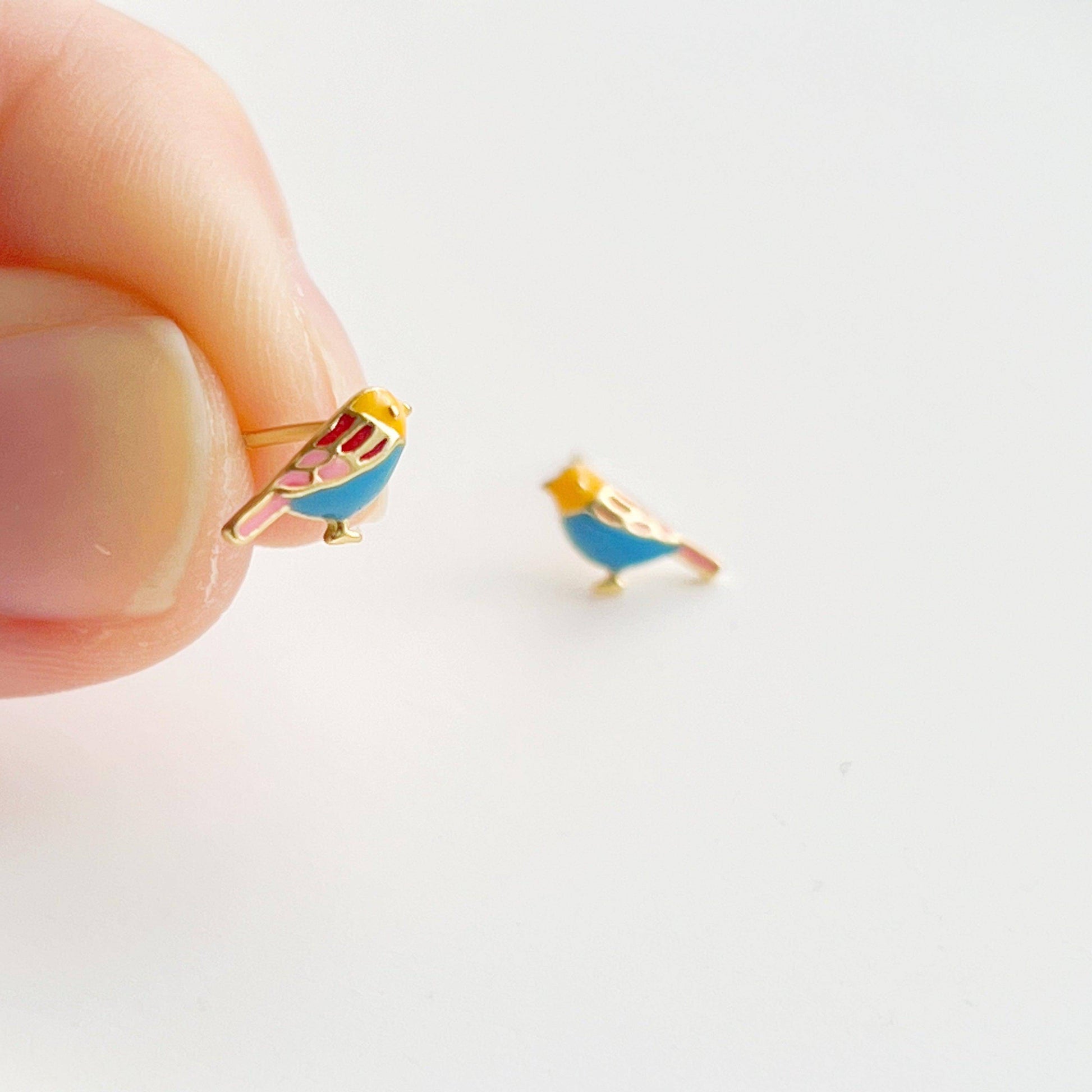 Blue Robin earrings - Tiny Lucky Bird Shape Sterling Silver Stud Earrings-Ninaouity