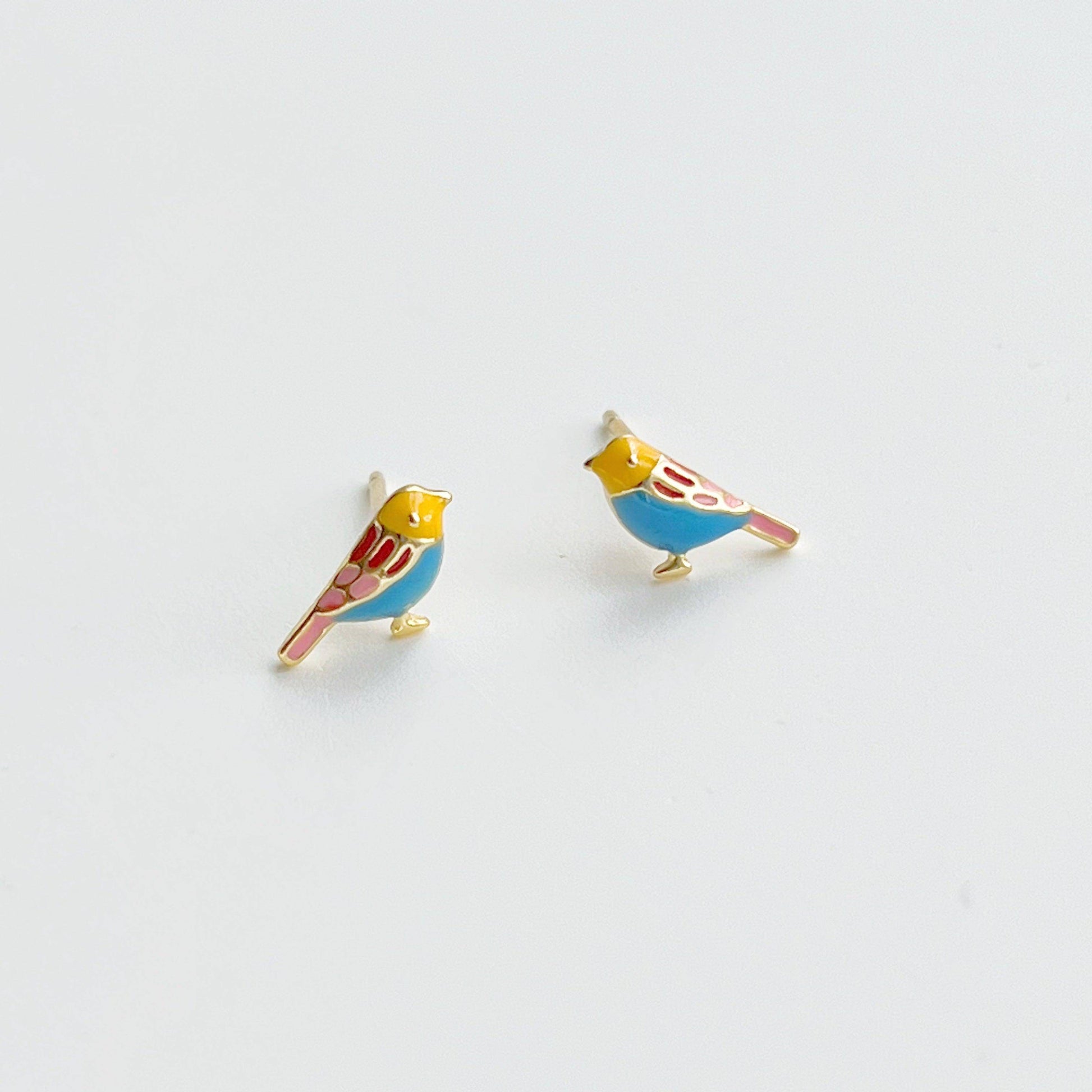 Blue Robin earrings - Tiny Lucky Bird Shape Sterling Silver Stud Earrings-Ninaouity