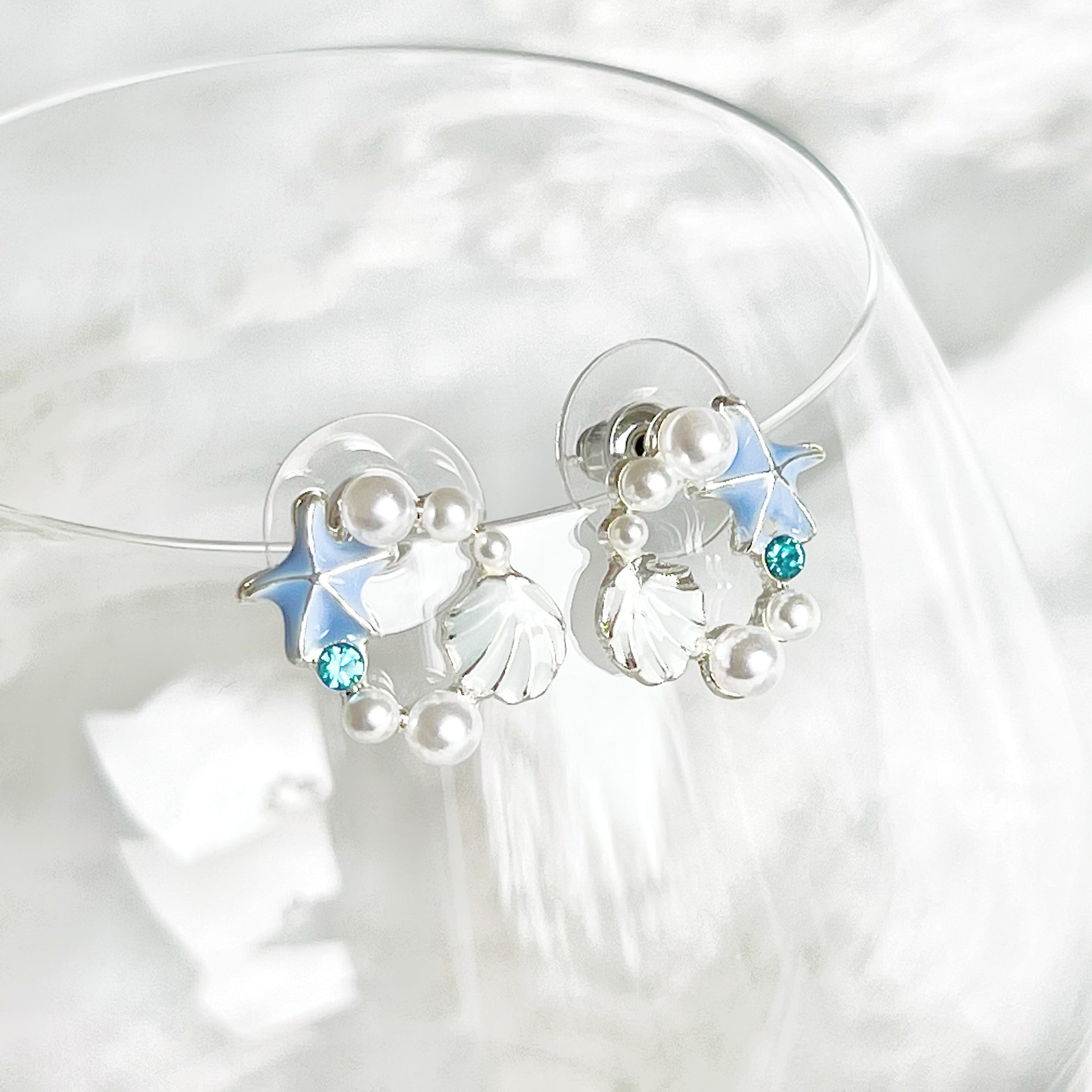 Blue Starfish and Seashell Earrings-Ninaouity