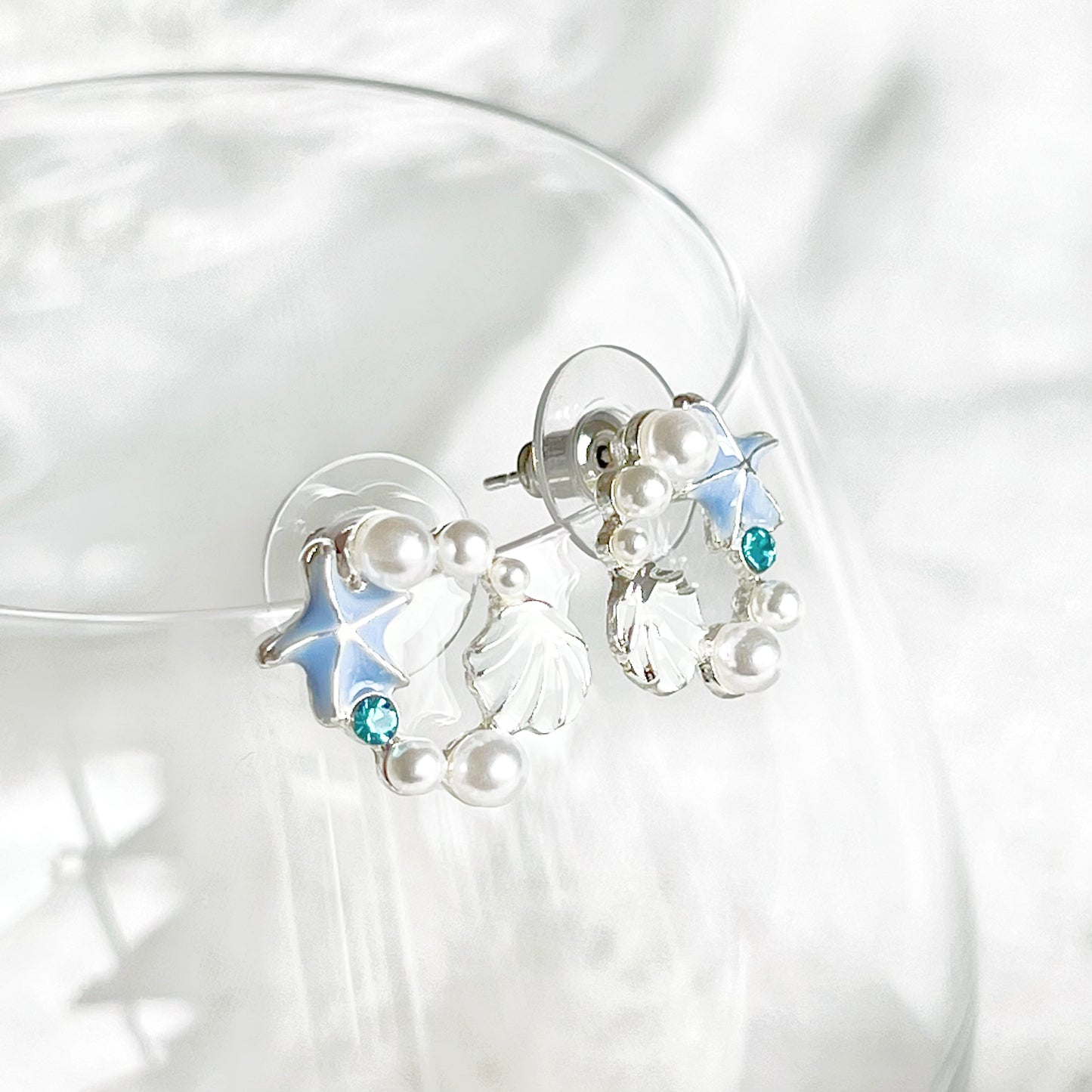 Blue Starfish and Seashell Earrings-Ninaouity