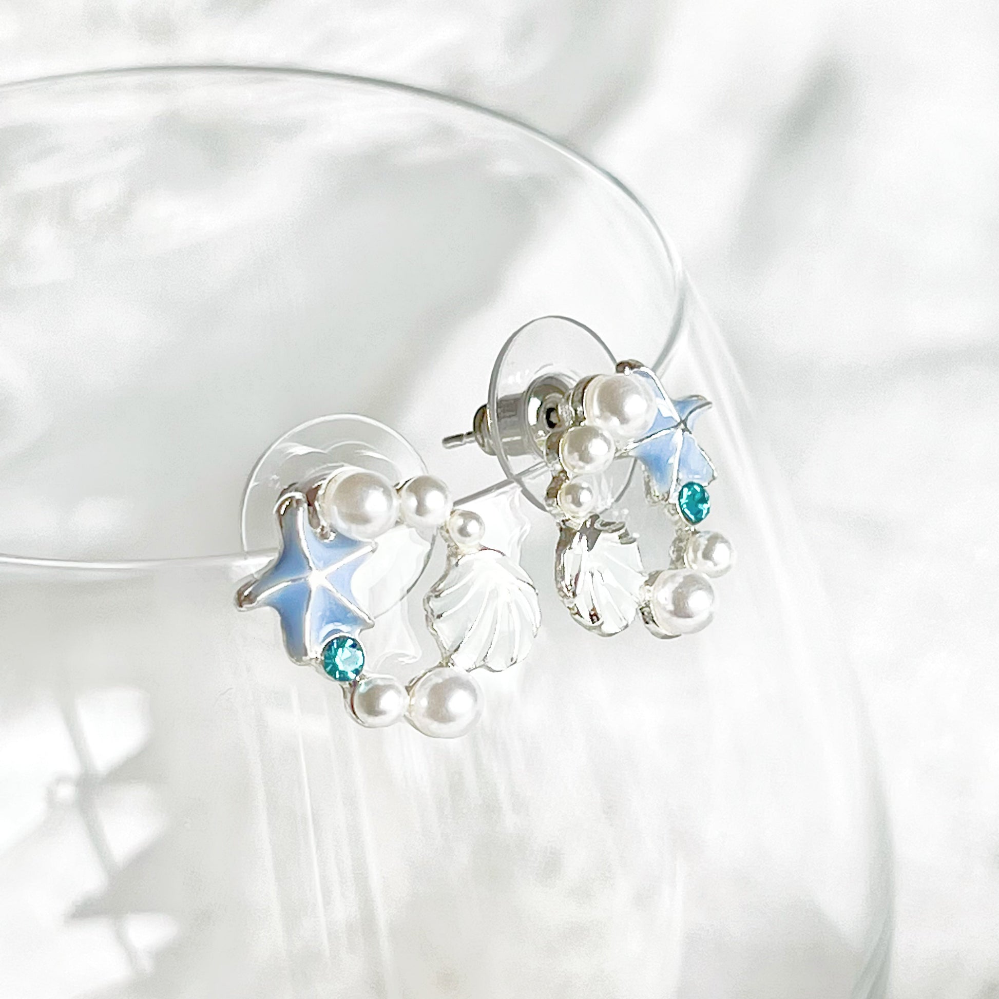Blue Starfish and Seashell Earrings-Ninaouity