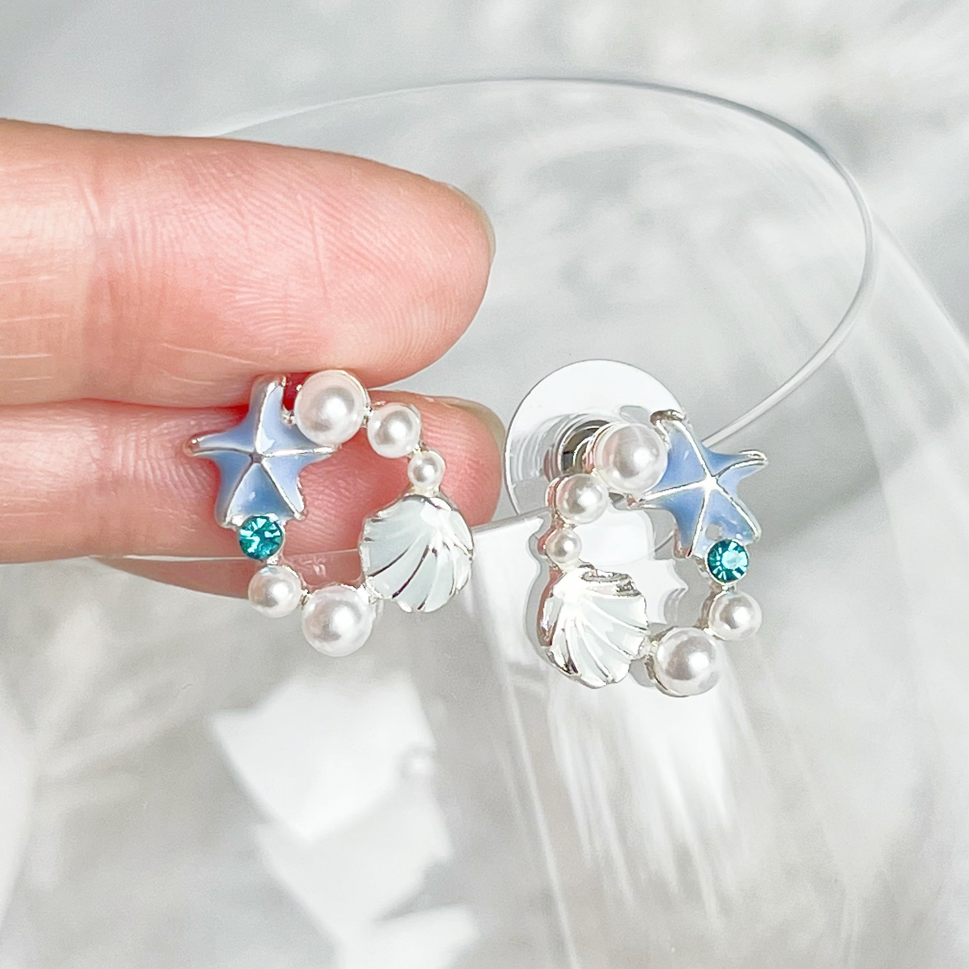 Blue Starfish and Seashell Earrings-Ninaouity