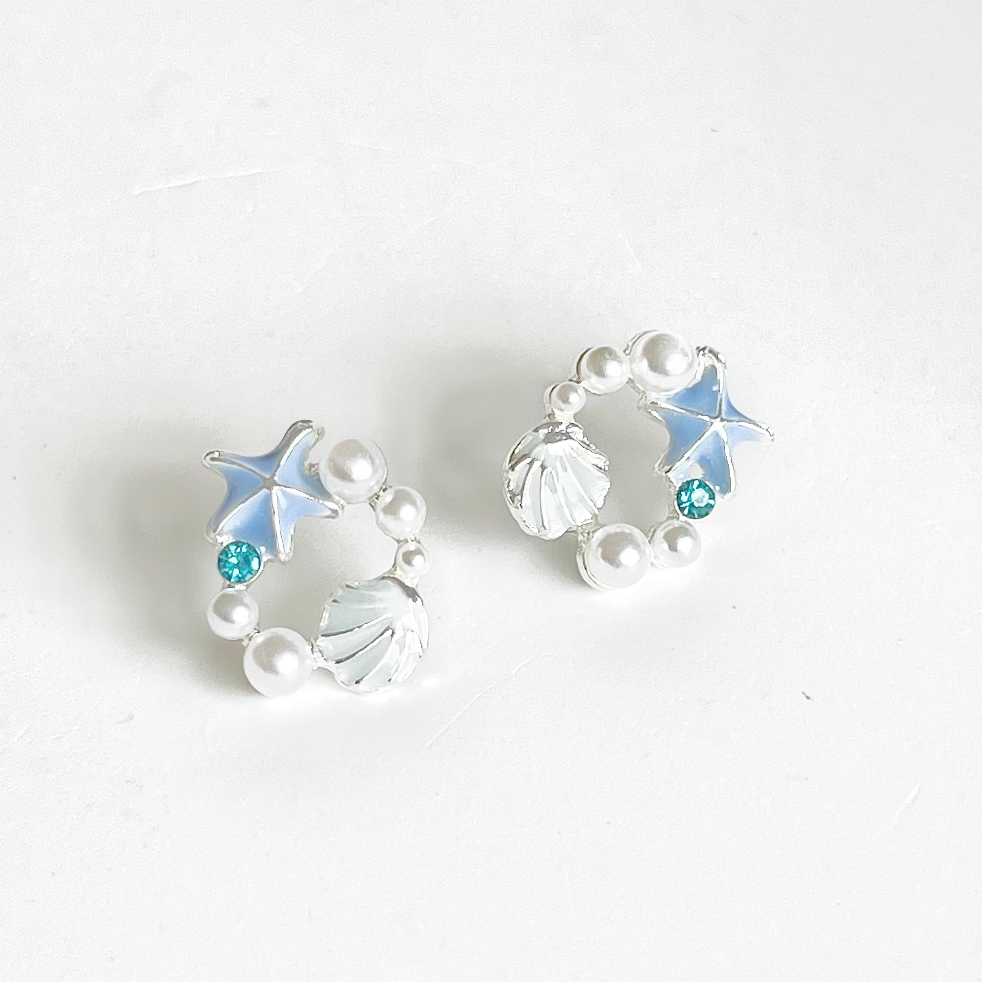 Blue Starfish and Seashell Earrings-Ninaouity