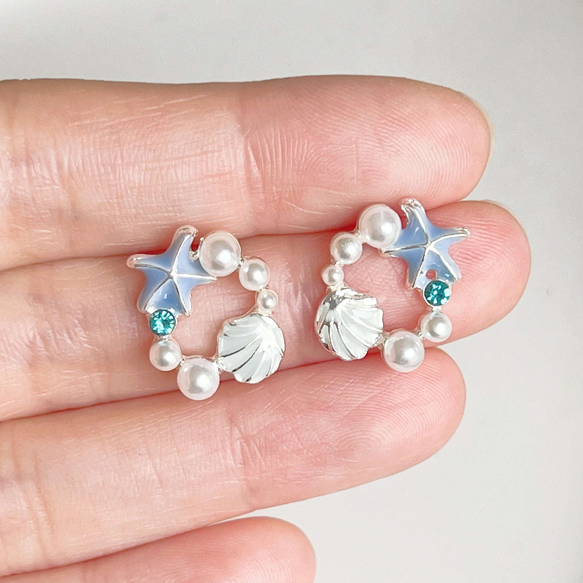 Blue Starfish and Seashell Earrings-Ninaouity