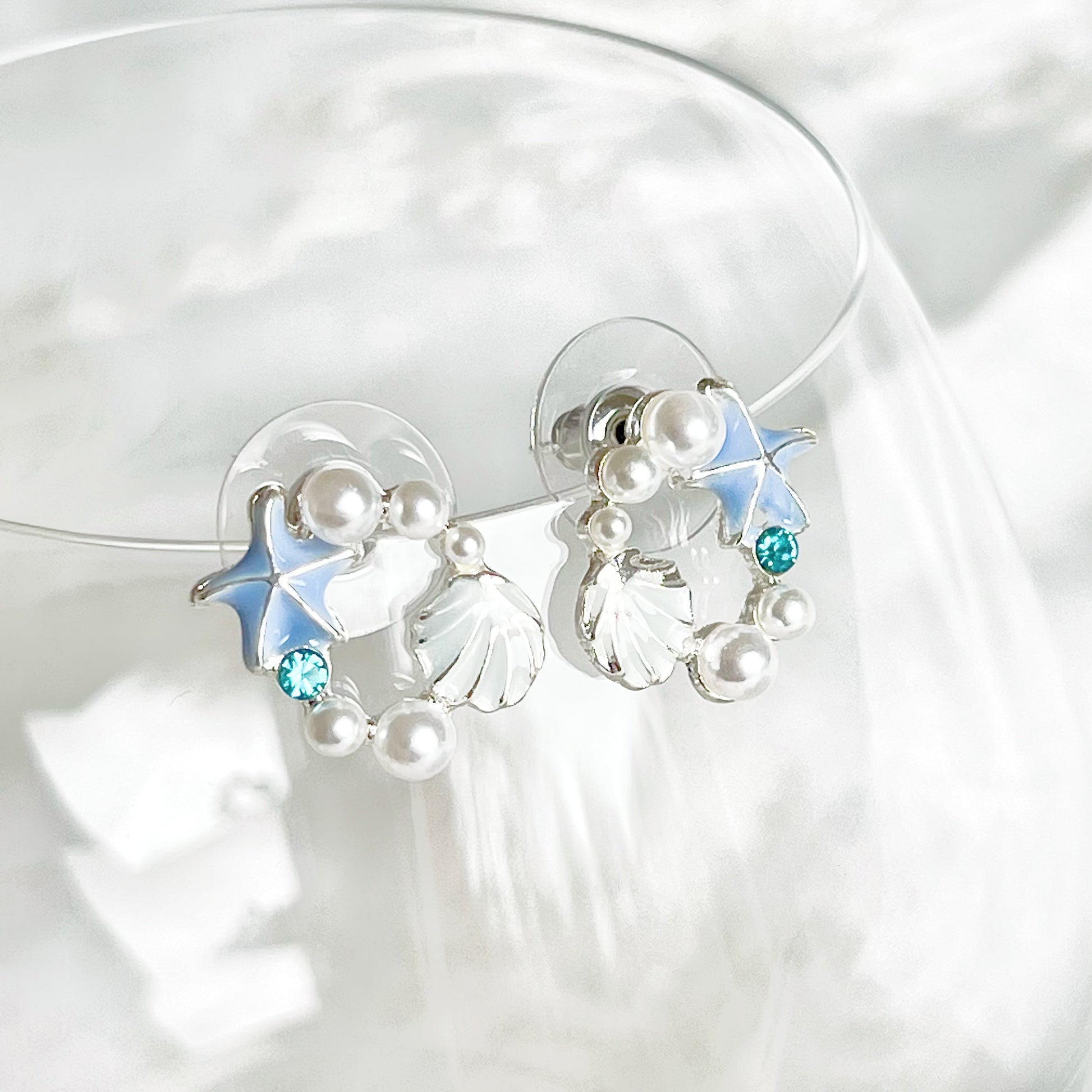 Blue Starfish and Seashell Earrings-Ninaouity