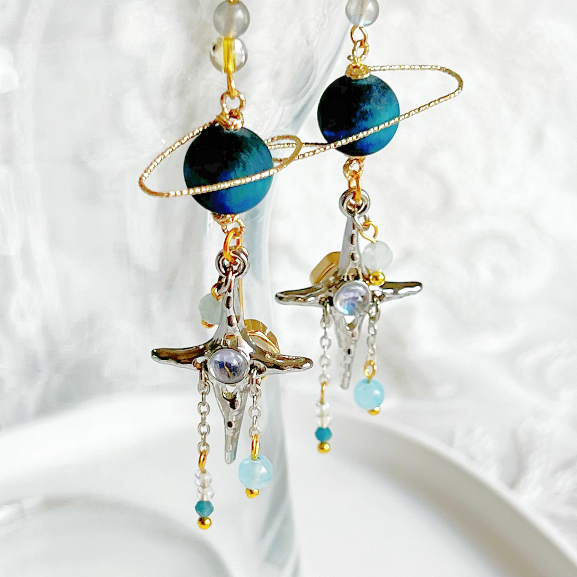 Blue Tiger's Eye Planet and North Star Earrings-Ninaouity