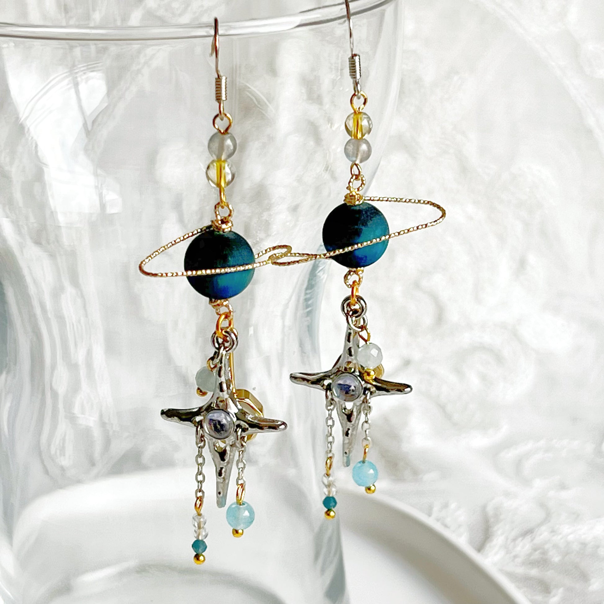 Blue Tiger's Eye Planet and North Star Earrings-Ninaouity