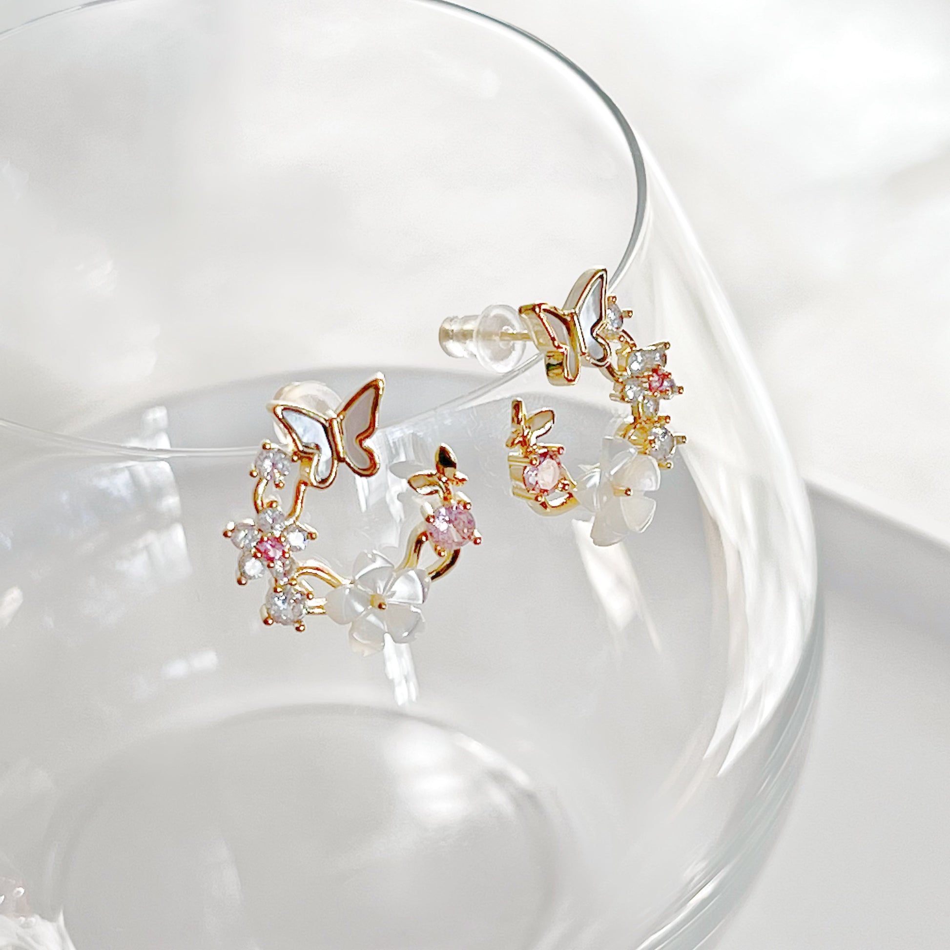 Butterfly and Flower Wreath Statement Earrings-Ninaouity