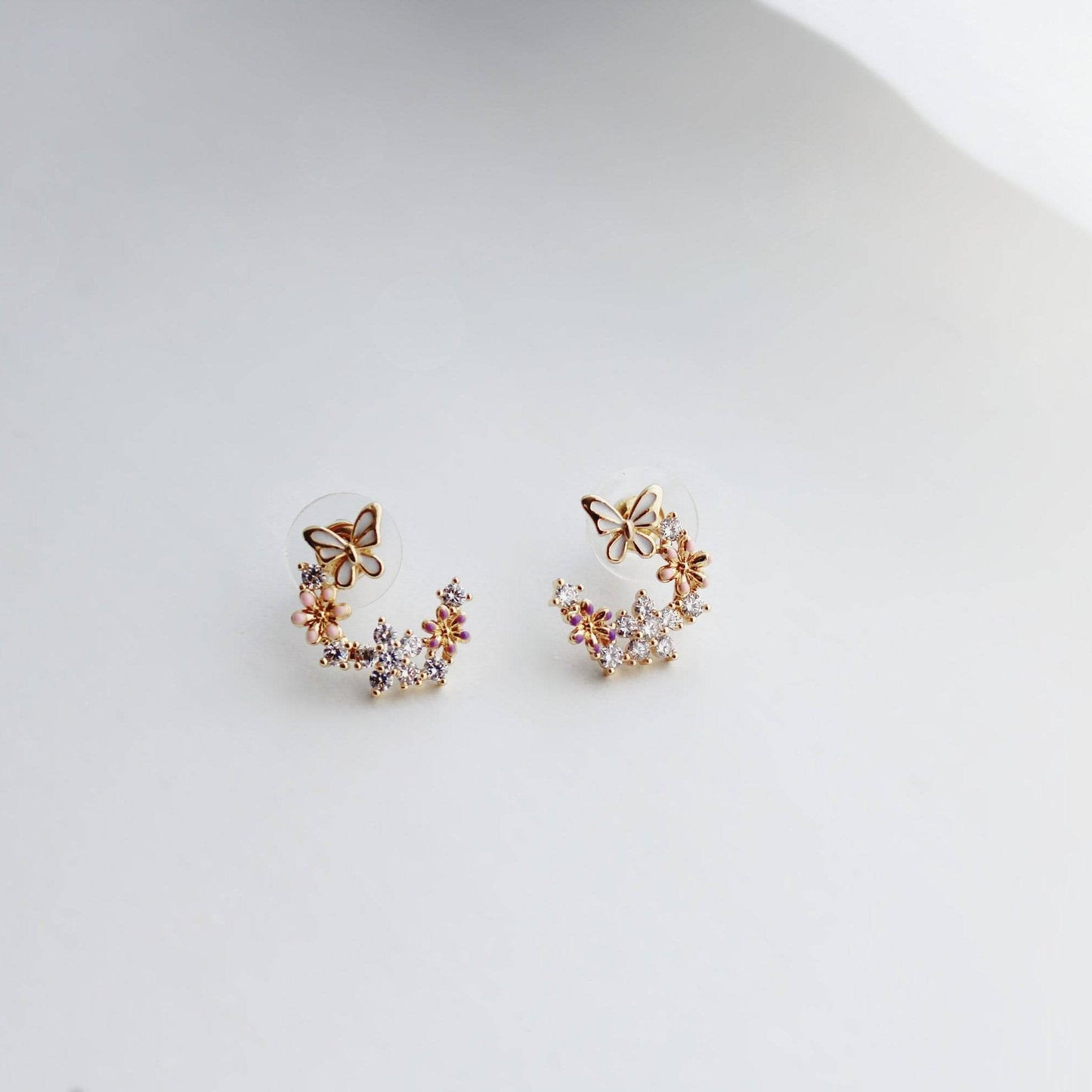 Butterfly in Cherry Blossom Flower Earrings-Ninaouity