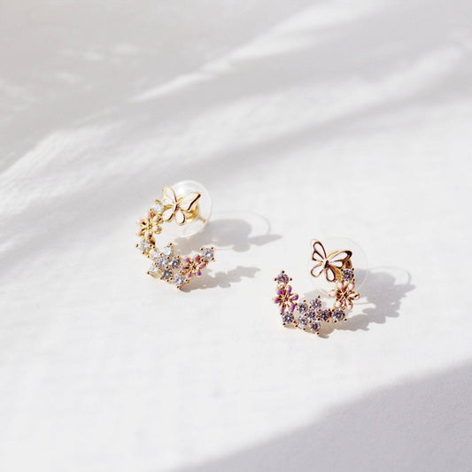 Butterfly in Cherry Blossom Flower Earrings-Ninaouity