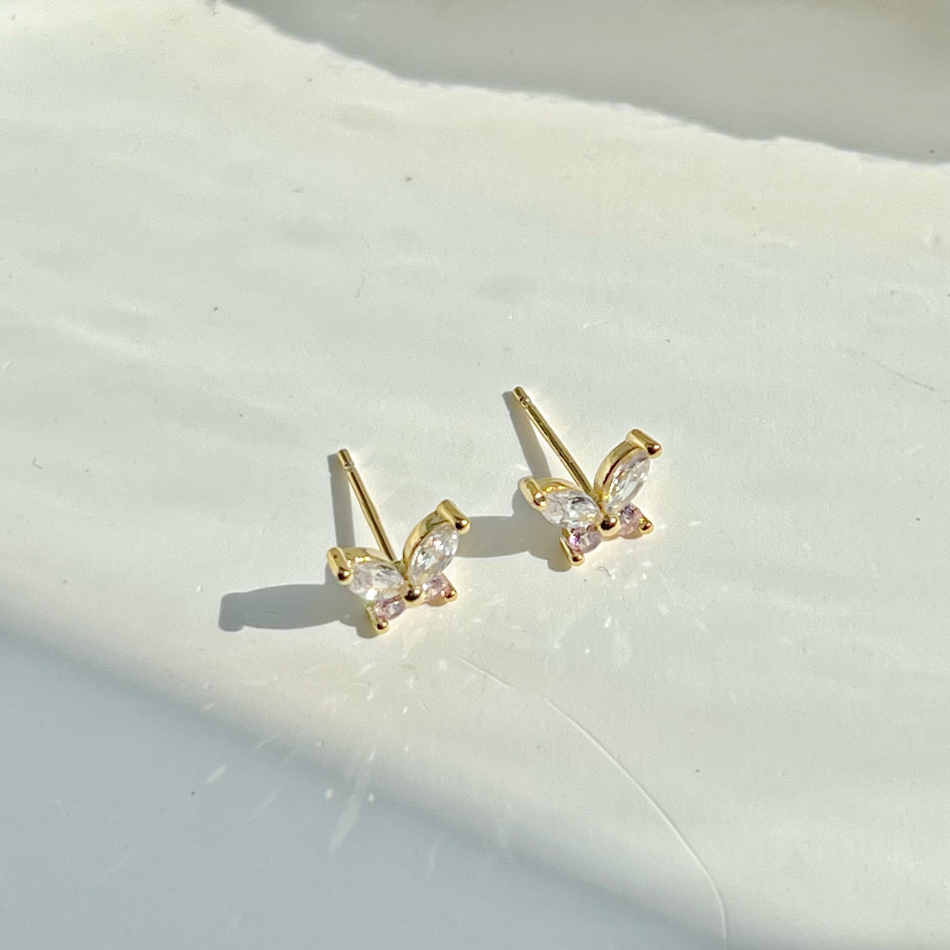 Butterfly Zircon Gold Stud Earrings-Ninaouity