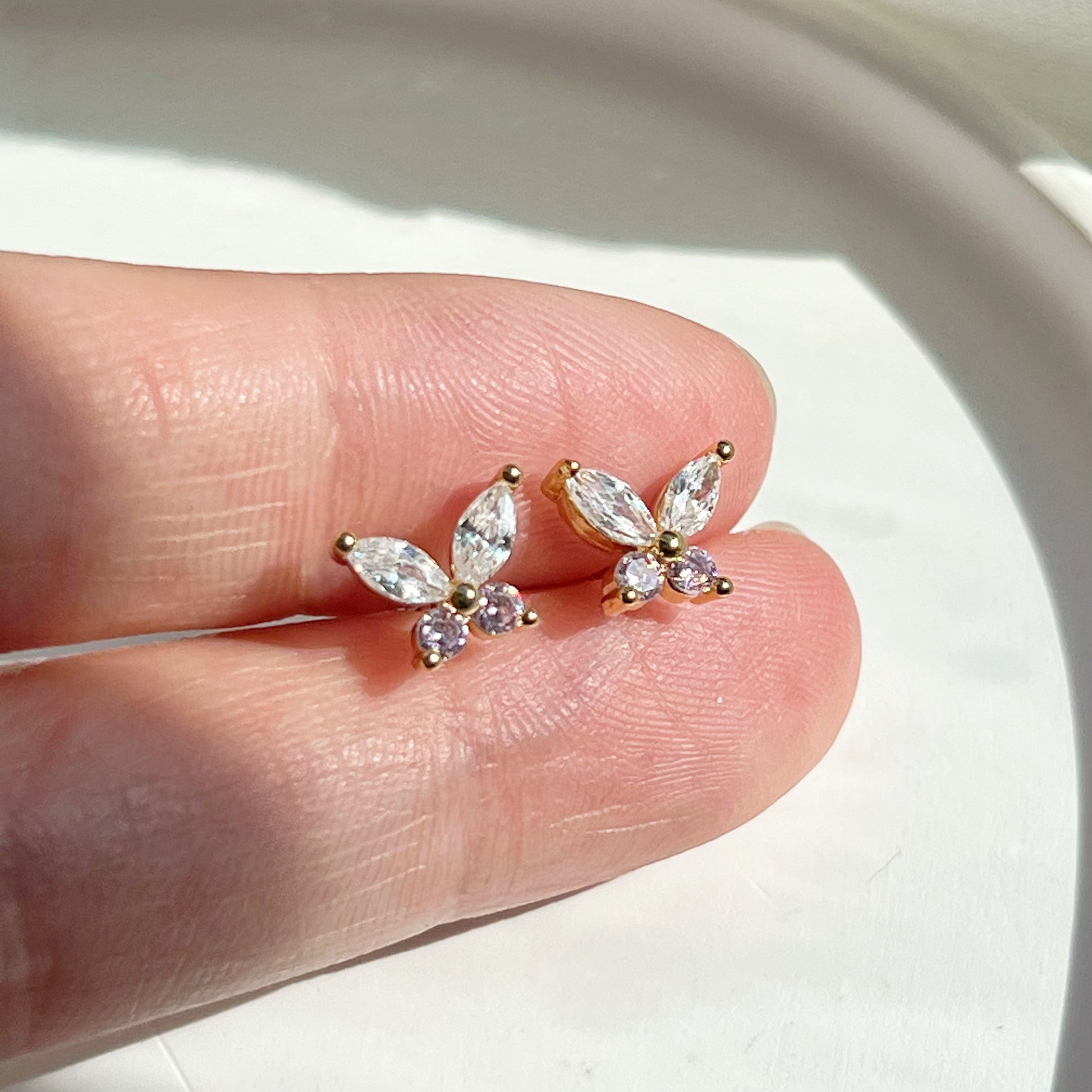 Butterfly Zircon Gold Stud Earrings-Ninaouity