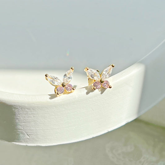 Butterfly Zircon Gold Stud Earrings-Ninaouity