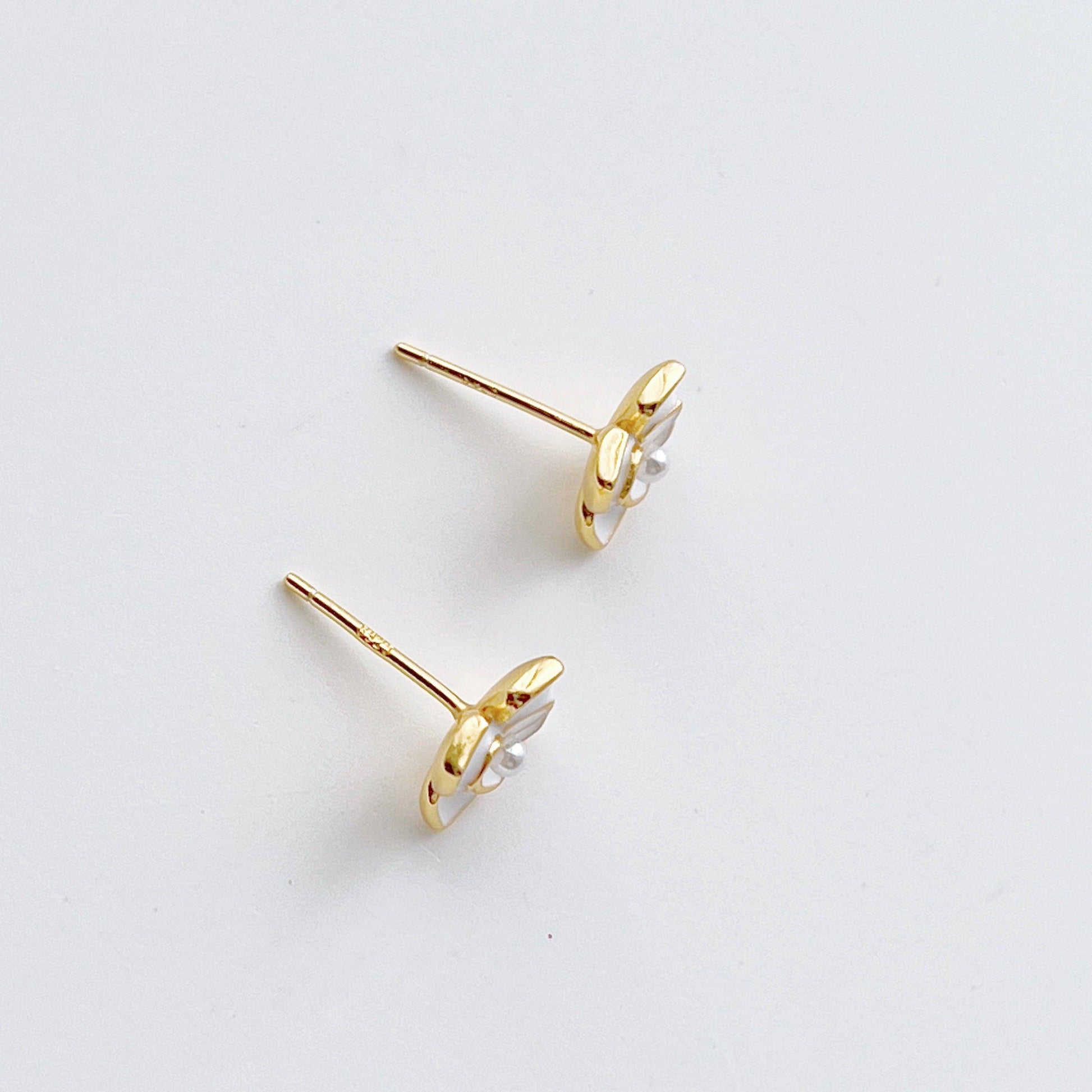 Camellia earrings - White Camellia Flower Shape Sterling Silver Stud Earrings-Ninaouity