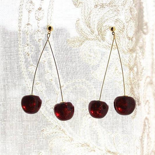 Cherry Earrings - Dark Red Cherry Shape Statement Earrings-Ninaouity