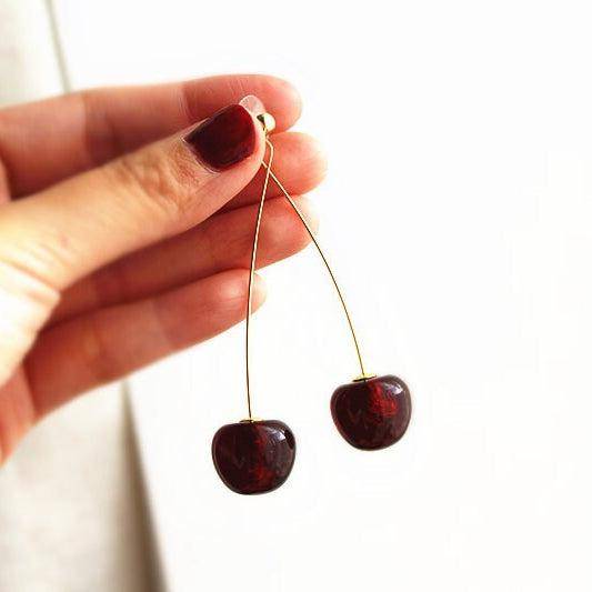 Cherry Earrings - Dark Red Cherry Shape Statement Earrings-Ninaouity