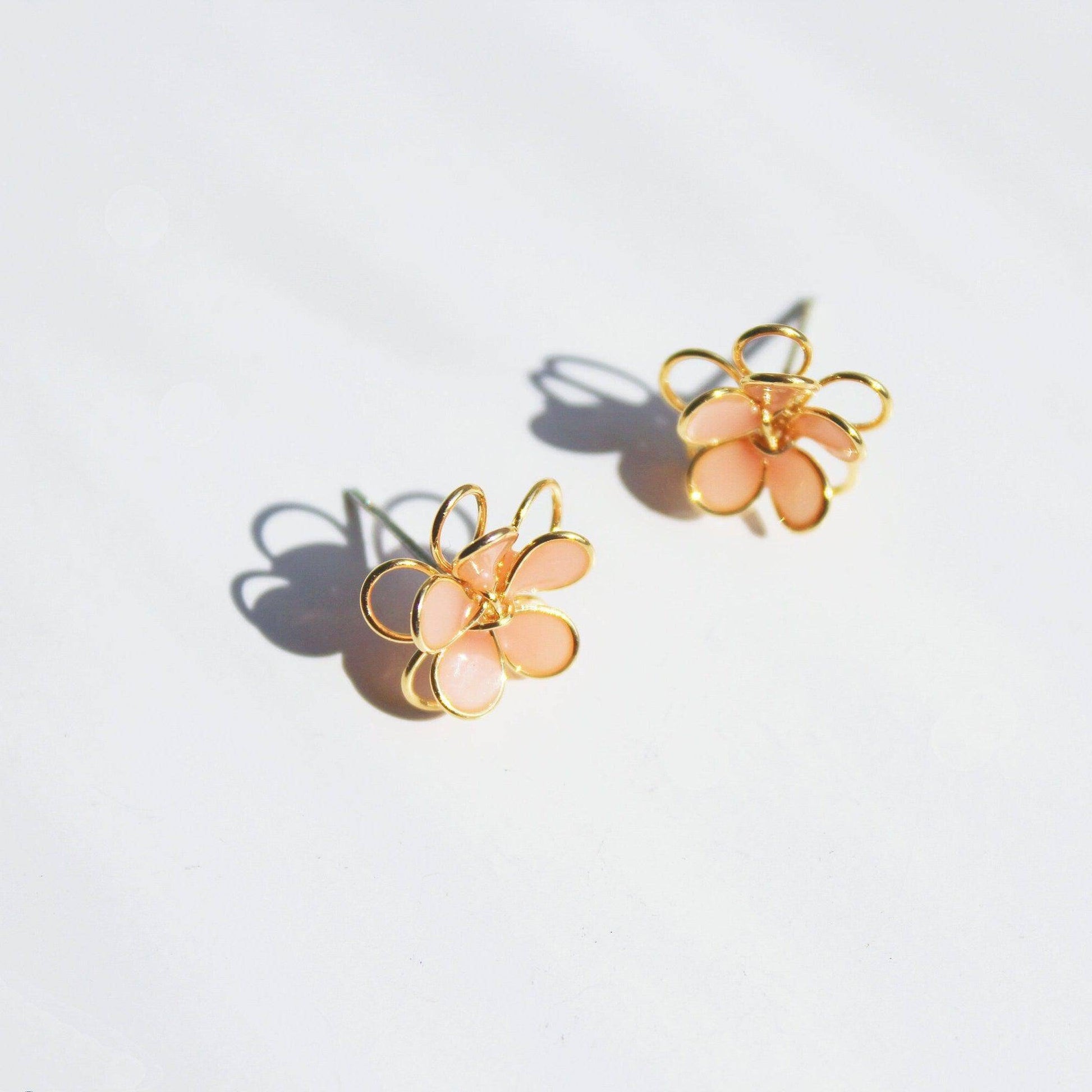 Cosmos Flower Earrings - Orange Double Layer Gold Wire Sterling Silver Earrings-Ninaouity