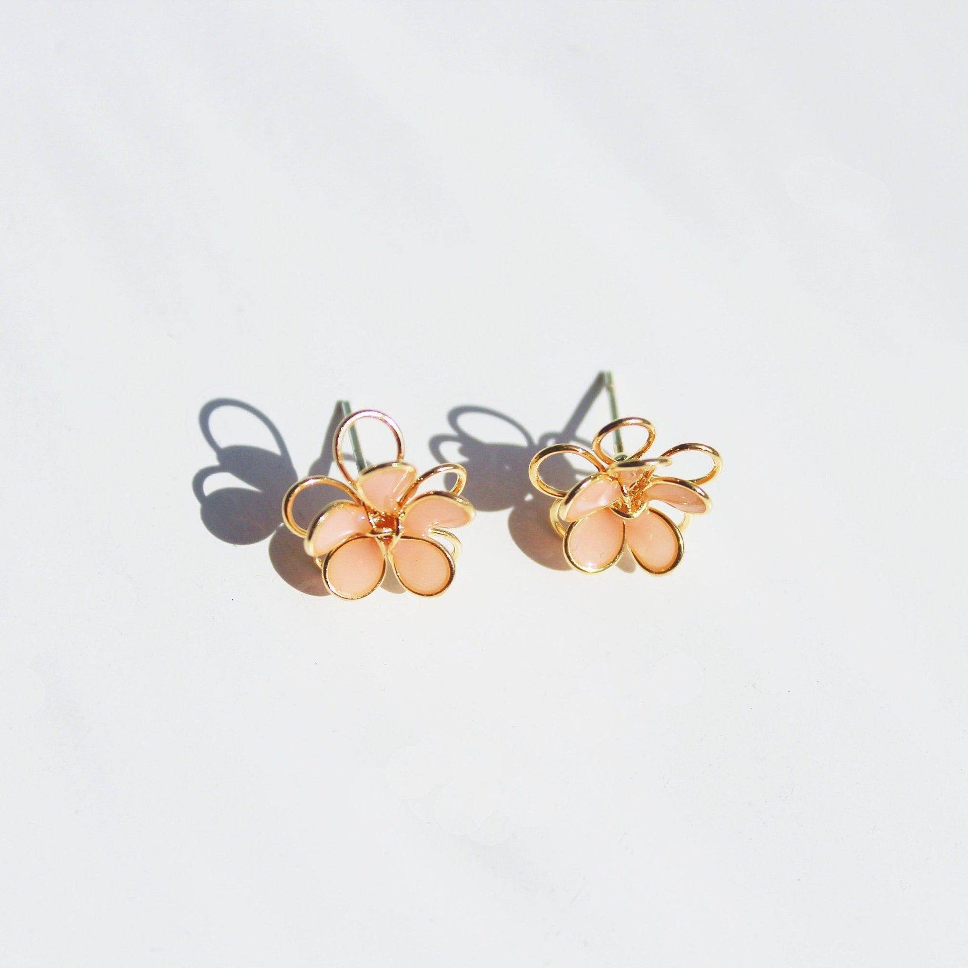 Cosmos Flower Earrings - Orange Double Layer Gold Wire Sterling Silver Earrings-Ninaouity
